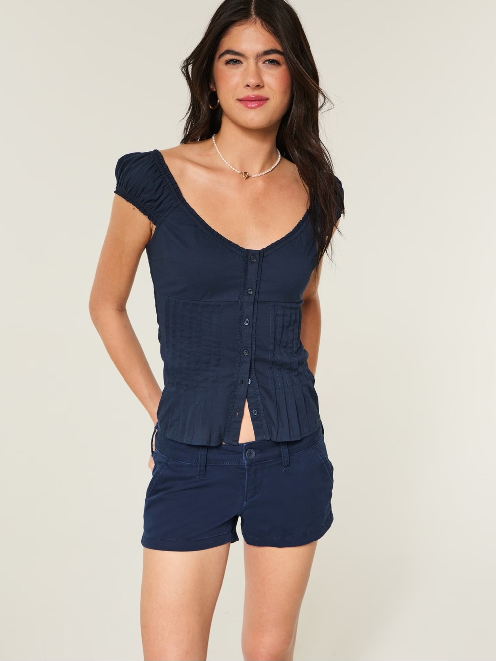 Hollister Ultra Low Rise Twill Shortie Shorts - Navy Blue